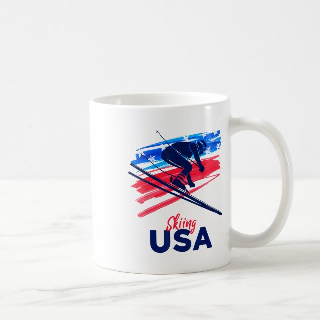Skiing Usa Support The Team Shirt Usa Flag Skiing  Coffee Mug (Right)