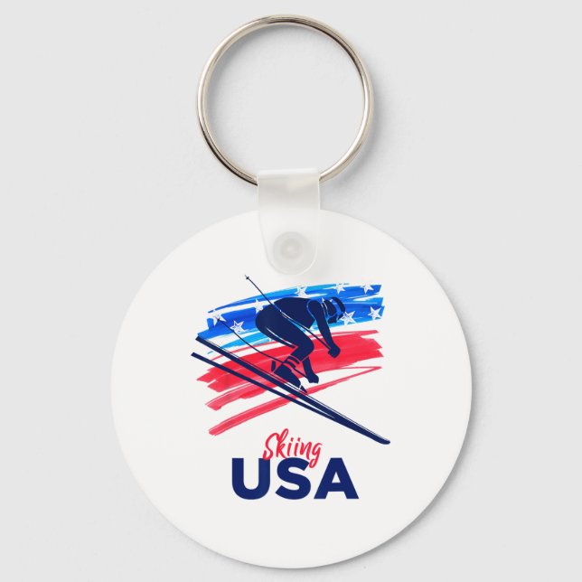 Skiing Usa Support The Team Shirt Usa Flag Skiing  Keychain (Front)