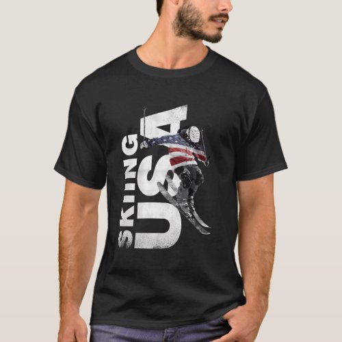 Skiing Usa Support The Team Usa Flag Ski T_Shirt