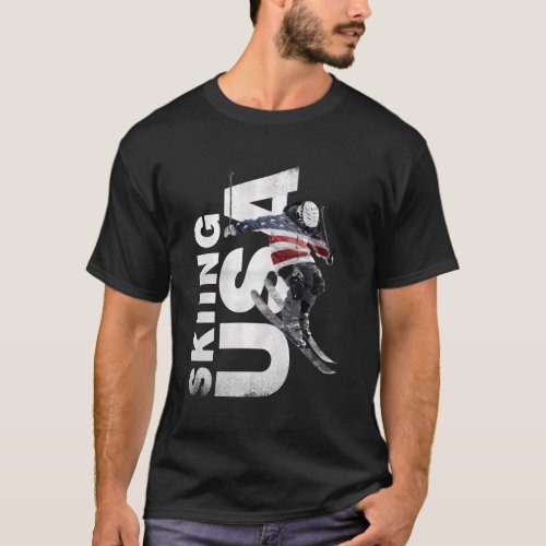 Skiing Usa Support The Team Usa Flag Ski T_Shirt