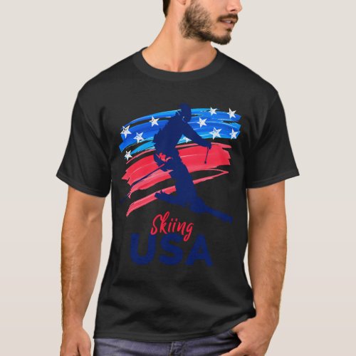 Skiing Usa Support The Team Usa Flag Ski Winter T_Shirt