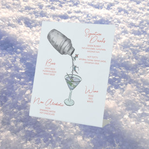 Skiing Watercolor Drinks Bar Pedestal Sign