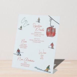 Skiing Watercolor Drinks Bar Pedestal Sign