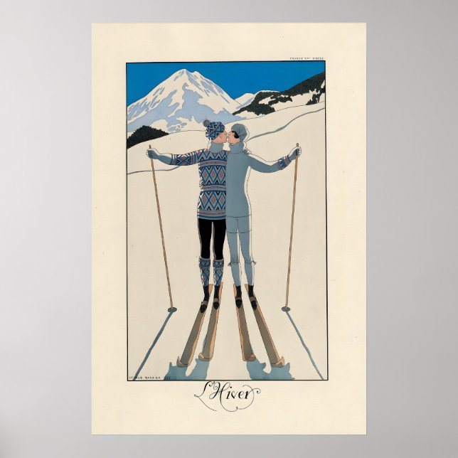 Skiing Winter D'Hiver Mountains Ski Winter Sport Poster (Front)