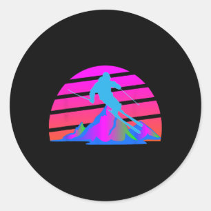 Skiing Winter Skier 80s 90s Retro Pink Slope Classic Round Sticker
