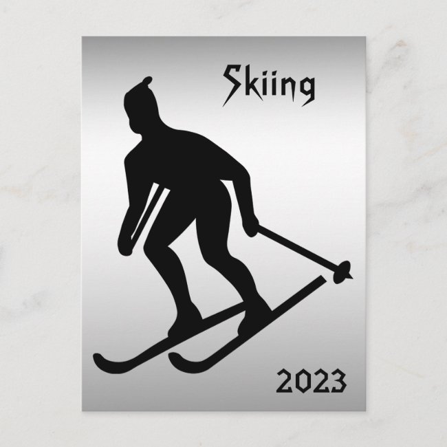 Skiing with 2023 Calendar on Back Postcard