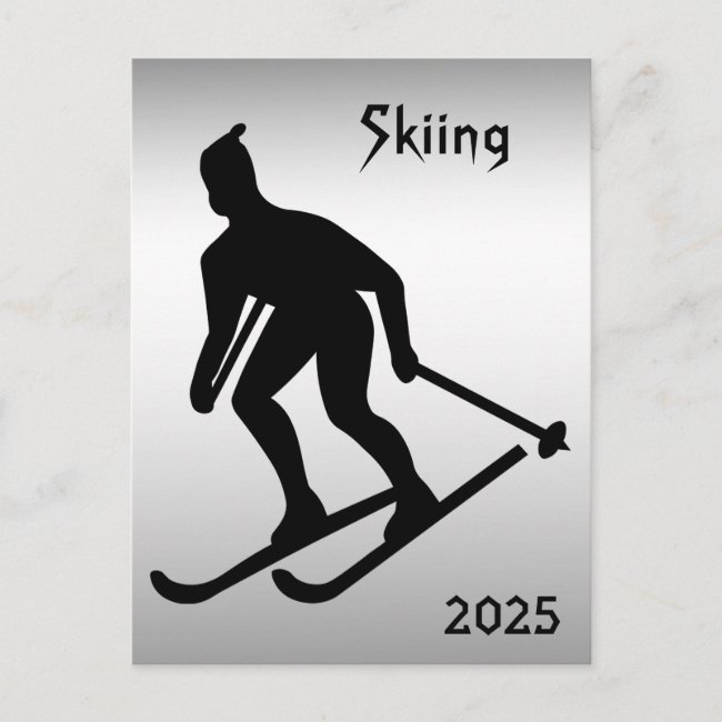 Skiing with 2025 Calendar on Back Postcard