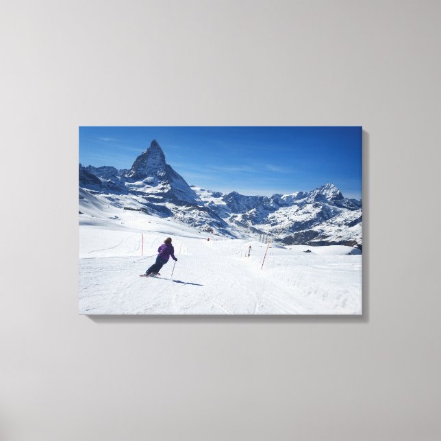 Skiing with Mt. Matterhorn in Zermatt, Switzerland Canvas Print (Front)
