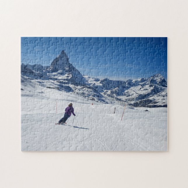 Skiing with Mt. Matterhorn in Zermatt, Switzerland Jigsaw Puzzle (Horizontal)