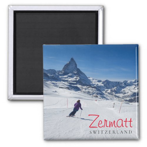 Skiing with Mt Matterhorn in Zermatt Switzerland Magnet