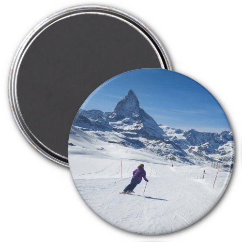 Skiing with Mt Matterhorn in Zermatt Switzerland Magnet