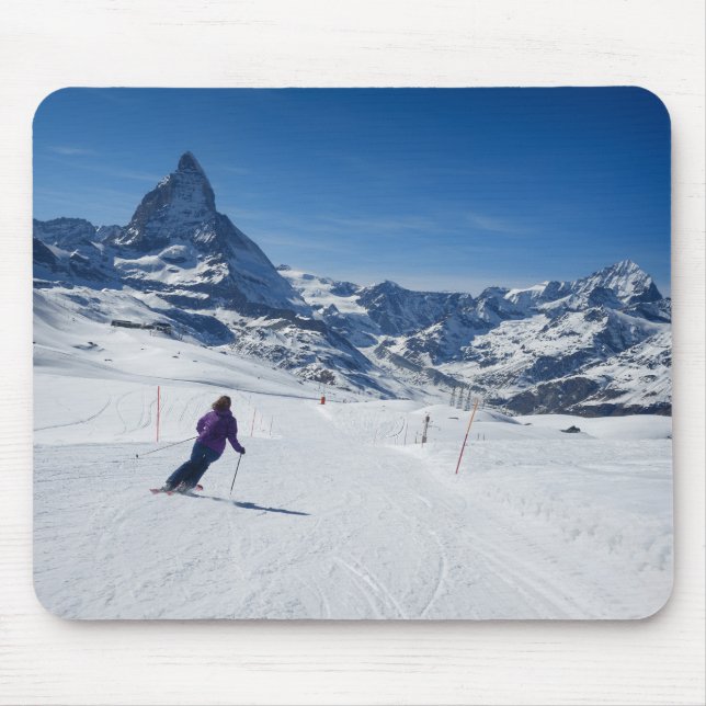 Skiing with Mt. Matterhorn in Zermatt, Switzerland Mouse Pad (Front)