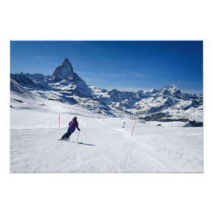Skiing with Mt. Matterhorn in Zermatt, Switzerland Photo Print