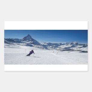 Skiing with Mt. Matterhorn in Zermatt, Switzerland Rectangular Sticker