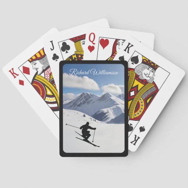 Skiing with Skier Silhouette - Personalize Poker Cards (Back)