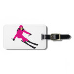 skiing woman luggage tag