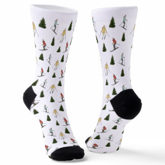Skiing Women Colorful Watercolor Winter Pattern Socks
