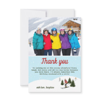 Skiing Women Ski Birthday Getaway Custom Photo Thank You Card