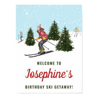 Skiing Women Ski Trip Birthday Party Welcome Poster