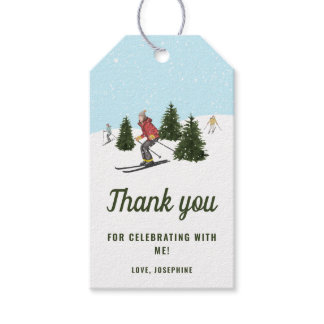 Skiing Women Winter Slopes Birthday Thank You Gift Tags