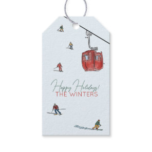 skiing wrapping paper gift tags