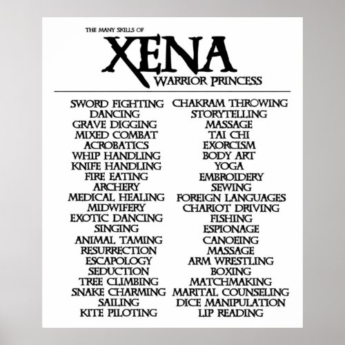 Skills Of Xena Poster