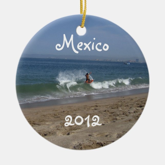 Skimboarder Success; Mexico Souvenir Ceramic Ornament (Front)