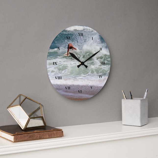 Skimboarding by Shirley Taylor Large Clock (Office)