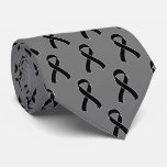 Skin Cancer Awareness Black Ribbon Gray Neck Tie