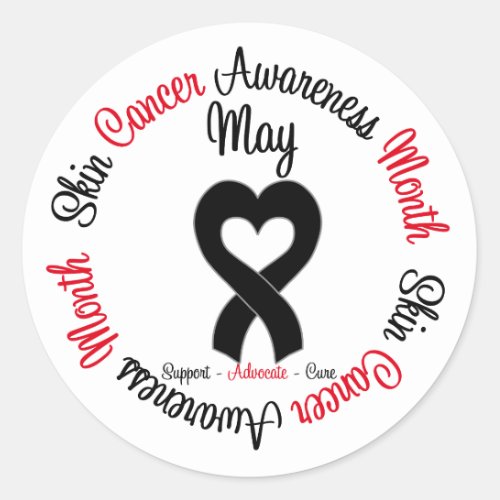 Skin Cancer Awareness Month Circular Heart Ribbon Classic Round Sticker
