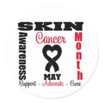 Skin Cancer Awareness Month Heart Ribbon Classic Round Sticker