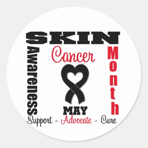 Skin Cancer Awareness Month Heart Ribbon Classic Round Sticker