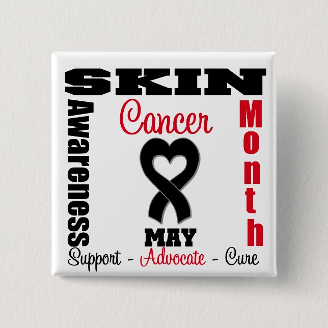 Skin Cancer Awareness Month Heart Ribbon Pinback Button (Front)