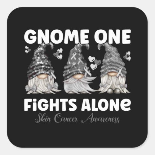 Skin Cancer Black Ribbon Gnome Dwarf Square Sticker