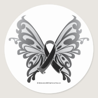 Skin Cancer Butterfly Ribbon Classic Round Sticker