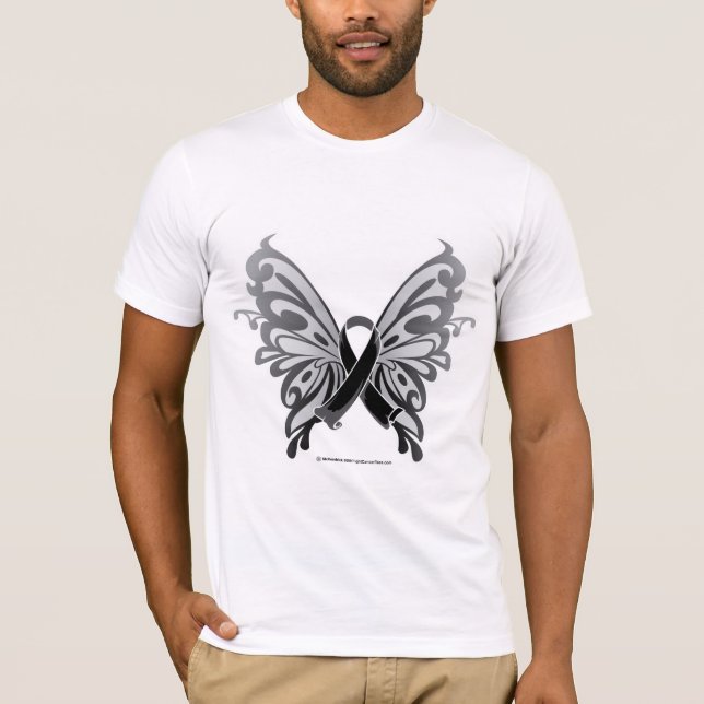 Skin Cancer Butterfly Ribbon T-Shirt (Front)