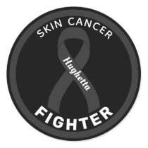 Skin Cancer Fighter Ribbon Black Round Sticker