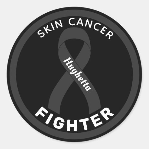 Skin Cancer Fighter Ribbon Black Round Sticker