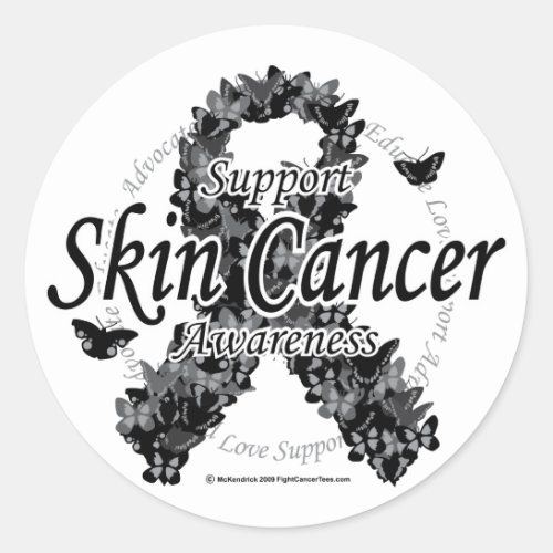 Skin Cancer Ribbon of Butterflies Classic Round Sticker