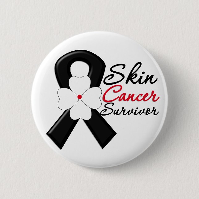 Skin Cancer Survivor Flower Ribbon Pinback Button (Front)