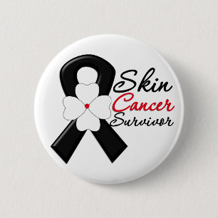 Skin Cancer Survivor Flower Ribbon Pinback Button