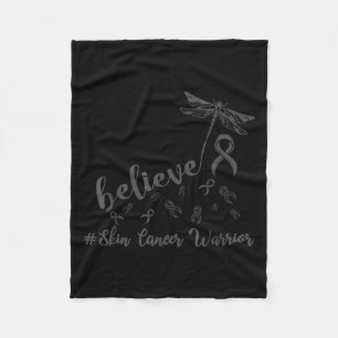 Skin Cancer Warrior Dragonfly Believe Hope  Fleece Blanket