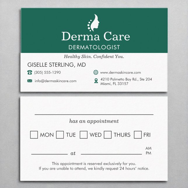 Skin Care Dermatologist Office Appointment Business Card (Creator Uploaded)