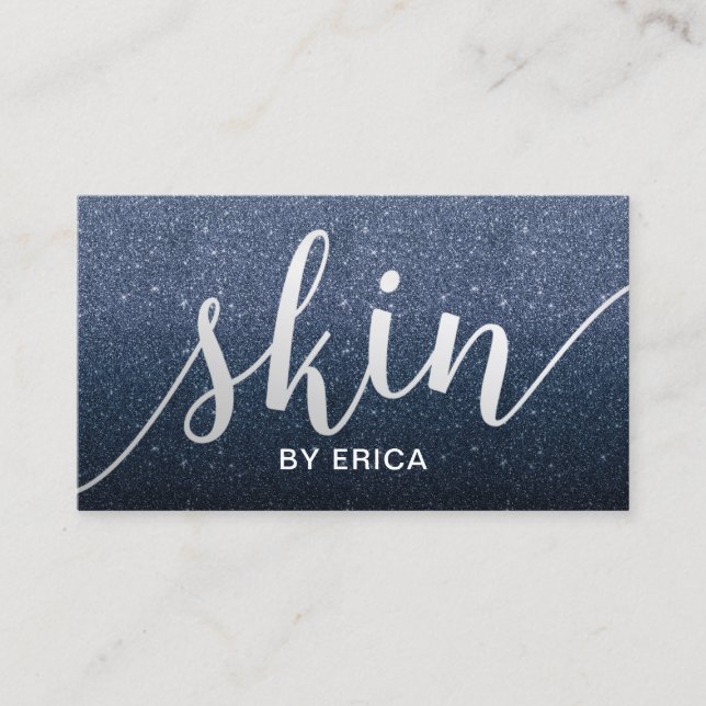 Skin Care Elegant Navy Blue Glitter Esthetician Business Card (Front)