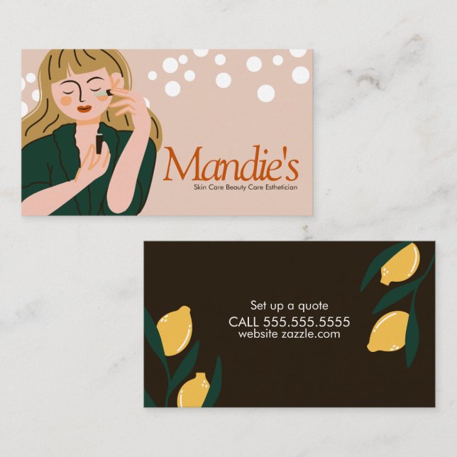 Skin Care Esthetician Business Salon Lemon Business Card (Front/Back)