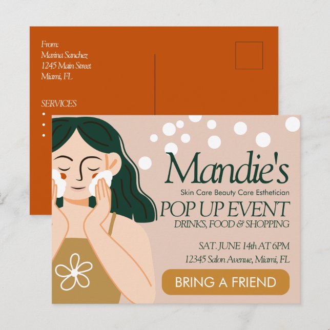 Skin Care Esthetician Business Salon Pop-Up Event  Postcard (Front/Back)