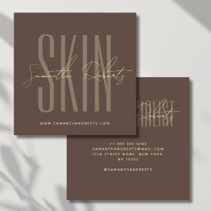 Skin care expert modern typography script brown  square business card