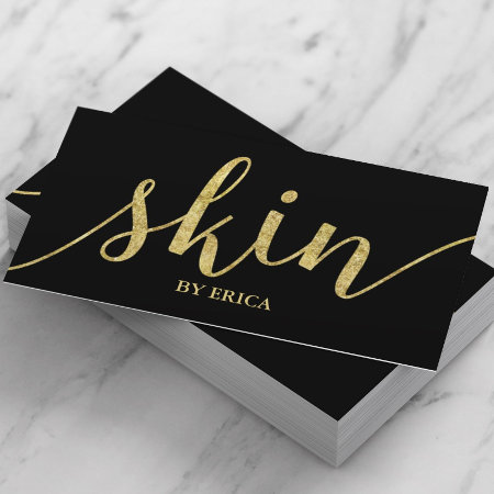 Skin Care Gold Script Esthetician Elegant Business Card