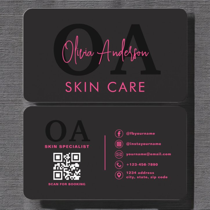 Skin Care QR Code Hot Pink Black Social Media Business Card