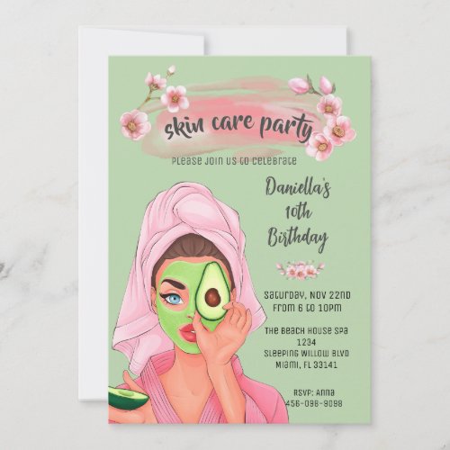 Skin Care Sage Green Spa Girl Birthday Invitation 
